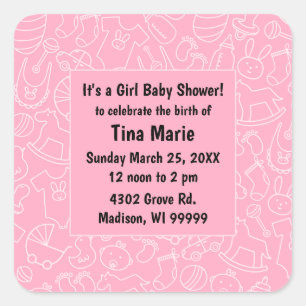 Sticker Carré C'est une fille Baby shower rose Enregistrer la da