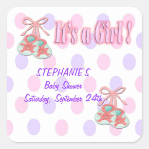 Sticker Carré C'est une fille - Booties Baby shower Favor sticke