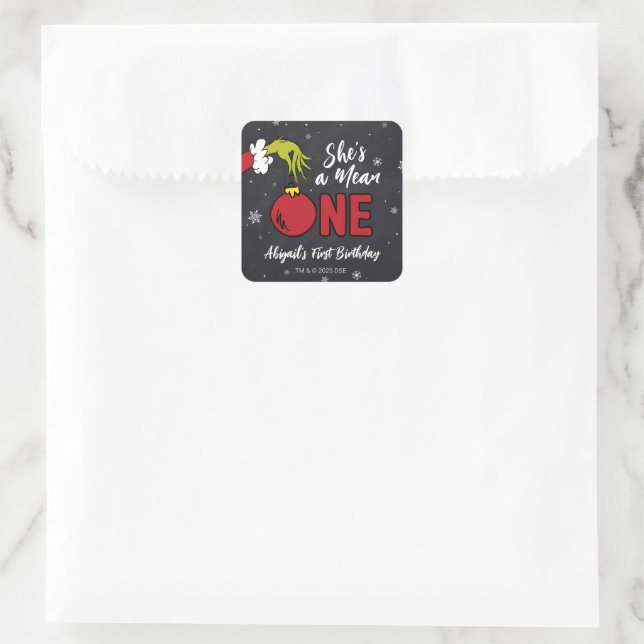 Sticker Carré C'est une méchante | Anniversaire Grinch (Sac)