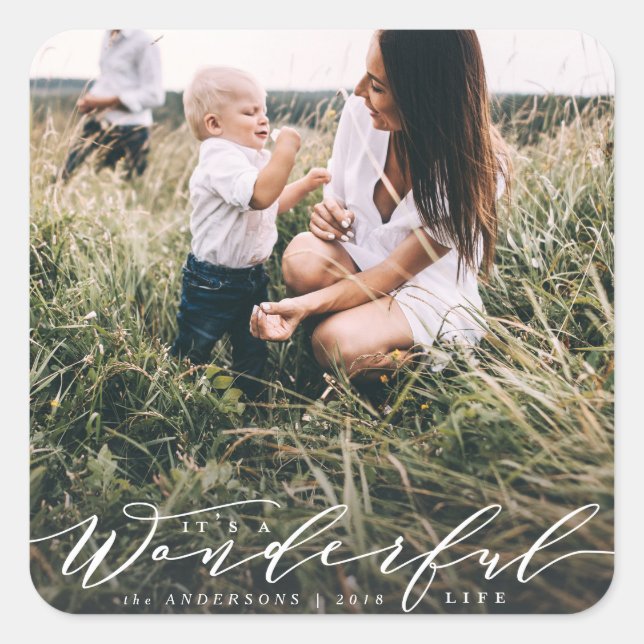 Sticker Carré c'est une vie merveilleuse... photo script moderne (Devant)