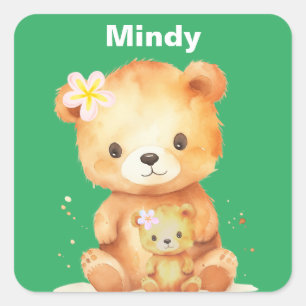 Sticker Carré Cette belle maman et cet ours bébé se tiennent jus