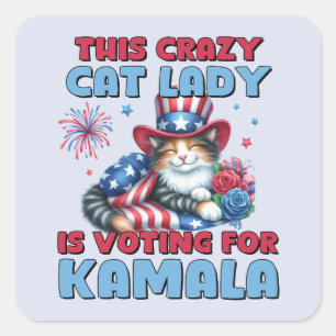 Sticker Carré Cette Dingue Femme De Chat Vote Pour Kamala Harris