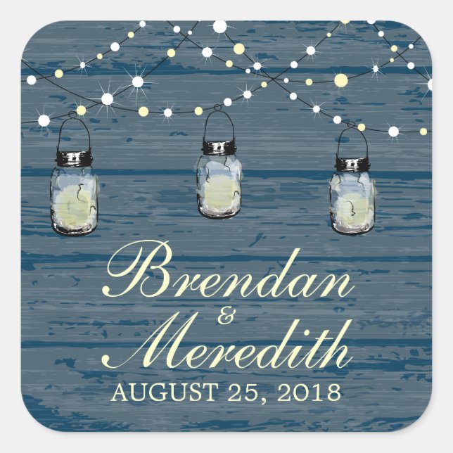 Sticker Carré Chaîne de lumière rustique Mason Jar (Devant)