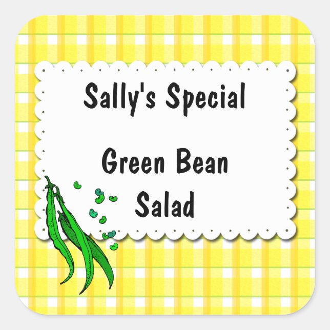 Sticker Carré Chaîne Haricots Jaune Chèques Personnalisé Étiquet (Devant)