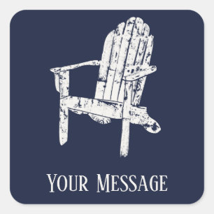 Sticker Carré Chaise Adirondack blanc et bleu marine Personnalis