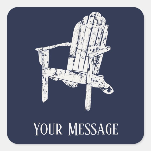 Sticker Carré Chaise Adirondack blanc et bleu marine Personnalis (Devant)