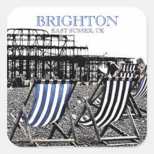 Sticker Carré Chaises longues sur Brighton Beach, (UK) Autocolla