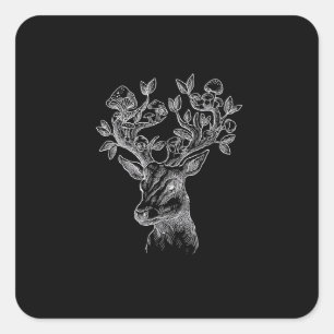 Sticker Carré Chalet Champignon de Cerf Goblincore Vintage Esthé