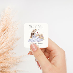 Sticker Carré Chalet de pique-nique de vin Bachelorette