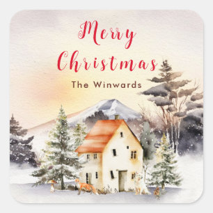 Sticker Carré Chalet de vacances de Noël Joyeux Noël