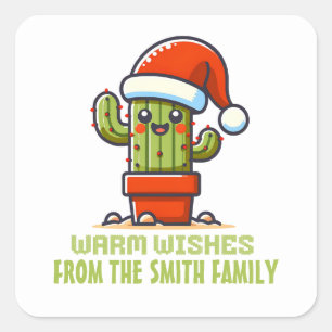 Sticker Carré Chaleureux voeux mignon Père Noël Christmas Cactus