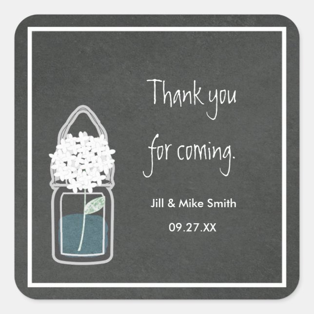 Sticker Carré Chalk Mason Jar White Baby's Breath Flowers (Devant)