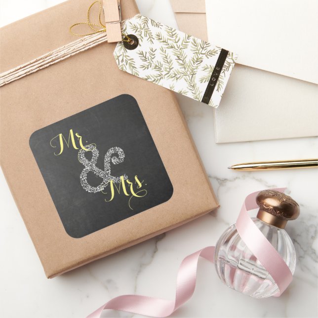Sticker Carré Chalkboard Automne Mariage Mr & Mrs Party (Cadeaux)