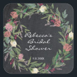 Sticker Carré chalkboard floral wreath douche favorise autocolla<br><div class="desc">Une belle forme de couronne florale contre un arrière - plan à effet de tableau noir. Facile à modifier ou à supprimer les champs de texte pour convenir à votre occasion. Utiliser pour les faveurs/enveloppes,  etc Éléments correspondants dans cette collection.</div>
