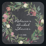 Sticker Carré chalkboard floral wreath douche favorise autocolla<br><div class="desc">Une belle forme de couronne florale contre un arrière - plan à effet de tableau noir. Facile à modifier ou à supprimer les champs de texte pour convenir à votre occasion. Utiliser pour les faveurs/enveloppes,  etc Éléments correspondants dans cette collection.</div>