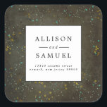 Sticker Carré Chalkboard Gold Silver Star Mariage Adresse de ret<br><div class="desc">Un beau modèle sombre pour la do-it-yourself mariée. L'arrière - plan de l'étiquette d'adresse de retour affiche les étoiles et les constellations faites à la main. Le texte simple et minimaliste commence par vos noms dans toutes les capitales. Votre adresse est en italique et mixe casquette et non casquette sur...</div>