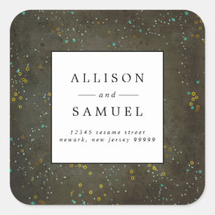 Sticker Carré Chalkboard Gold Silver Star Mariage Adresse de ret