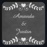 Sticker Carré Chalkboard Heart Mariage Personnalisé<br><div class="desc">De jolis crochets en damier argent encadrent votre texte personnalisé. Les images et le texte sont placés sur un arrière - plan de tableau noir gris. Mignonne ! *Merci à Lilian EllaBoudy Design pour l'utilisation de clips dans ce design.</div>