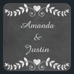 Sticker Carré Chalkboard Heart Mariage Personnalisé<br><div class="desc">De jolis crochets en damier argent encadrent votre texte personnalisé. Les images et le texte sont placés sur un arrière - plan de tableau noir gris. Mignonne ! *Merci à Lilian EllaBoudy Design pour l'utilisation de clips dans ce design.</div>