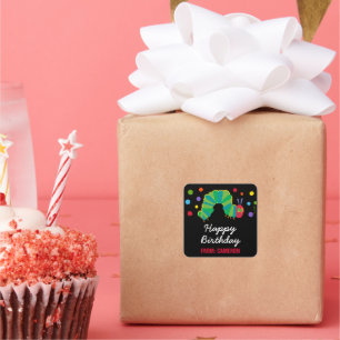 Sticker Carré Chalkboard Hunt Caterpillar   Joyeux anniversaire