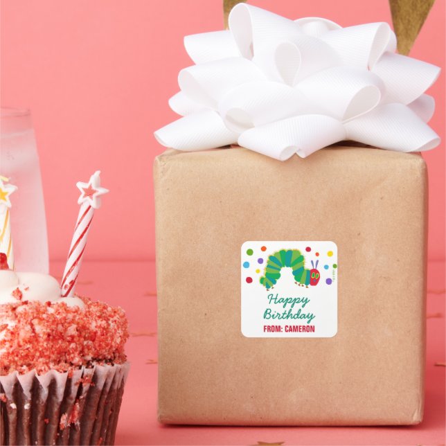 Sticker Carré Chalkboard Hunt Caterpillar | Joyeux anniversaire (Fête)