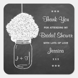 Sticker Carré Chalkboard Hydrangea Mason Jar Fête des mariées