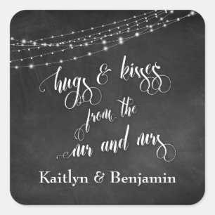 Sticker Carré Chalkboard Lights Hugs & Kisses de M. et Mme.