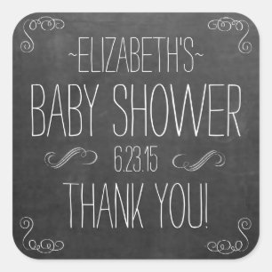 Sticker Carré Chalkboard Look Blanc Texte manuscrit Baby shower