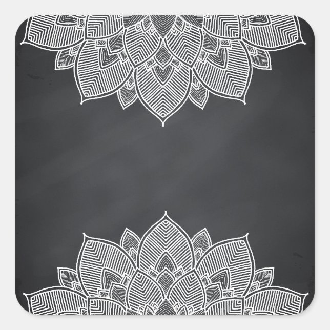 Sticker Carré Chalkboard Lotus Flower Mandala Swirl (Devant)