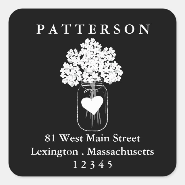 Sticker Carré Chalkboard Mason Jar Floral Adresse de retour Labe (Devant)