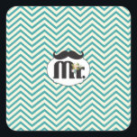 Sticker Carré Chalkboard Mr Jaune et Green Zigzag Chevron<br><div class="desc">Tableau de bord M. Mariage jaune et turquoise</div>