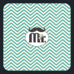 Sticker Carré Chalkboard Mr Jaune et Green Zigzag Chevron<br><div class="desc">Tableau de bord M. Mariage jaune et turquoise</div>