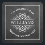 Sticker Carré Chalkboard Orneleurs Fils Personnalisés Adresse de<br><div class="desc">Ajoutez facilement votre adresse de retour en utilisant ces autocollants simples mais très tendance. Ce design unique comprend votre nom et votre adresse à l'intérieur d'un autocollant en forme de carré au design tendance et orné.</div>