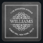 Sticker Carré Chalkboard Orneleurs Fils Personnalisés Adresse de<br><div class="desc">Ajoutez facilement votre adresse de retour en utilisant ces autocollants simples mais très tendance. Ce design unique comprend votre nom et votre adresse à l'intérieur d'un autocollant en forme de carré au design tendance et orné.</div>