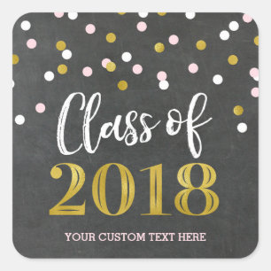 Sticker Carré Chalkboard Pink Gold Confetti Graduation 2018
