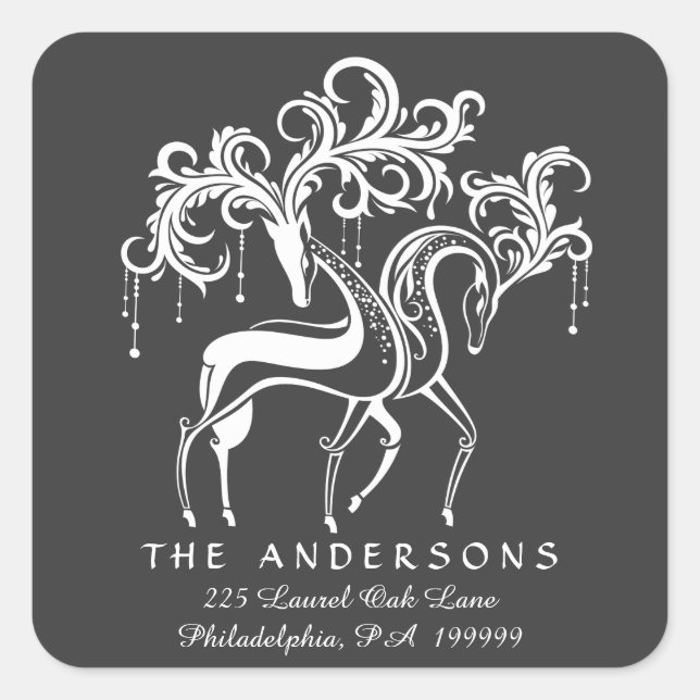 Sticker Carré Chalkboard Reindee Christmas Return Adresse (Devant)