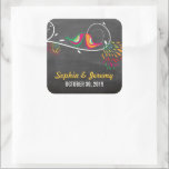 Sticker Carré Chalkboard Whimsical baiser Mariage des oiseaux d'<br><div class="desc">Conçu par fat*fa*tin. Facile à customiser avec votre propre texte,  photo ou image. Pour des demandes personnalisées,  veuillez contacter fat*fa*tin directement. Des frais personnalisés s'appliquent. ・ ・ ・ ・ ・ ・ ・ ・ ・  www.zazzle.com/fatfatin_blue_knot</div>