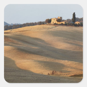 Sticker Carré Champ agricole au coucher du soleil, Val d'Orcia,