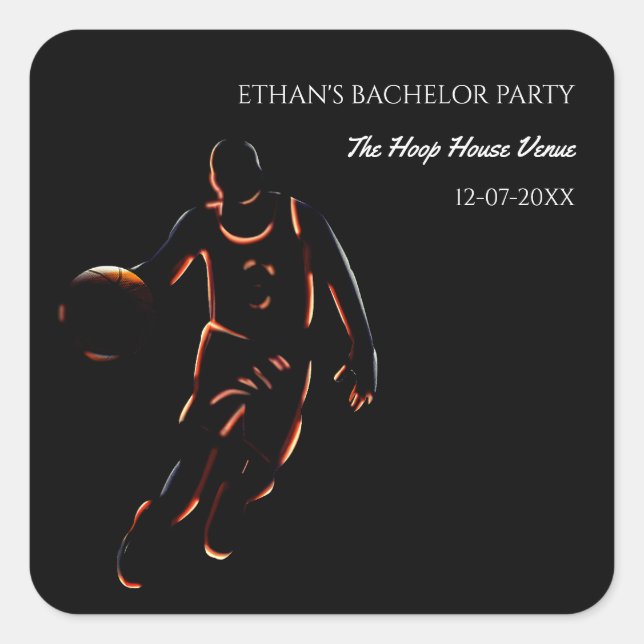 Sticker Carré Champ de basket-ball de Neon Bachelor Anniversaire (Devant)