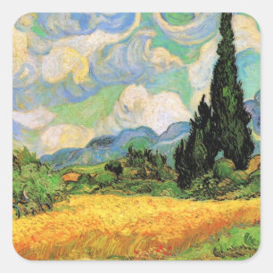 Sticker Carré Champ de blé de Van Gogh avec cyprès à Haute Galli