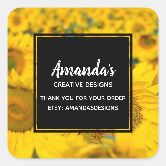 Sticker Carré Champ jaune de tournesols Photographie Entreprise (Devant)