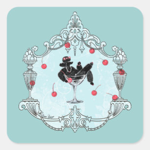 Sticker Carré Champagne de caniche noir dans cerises