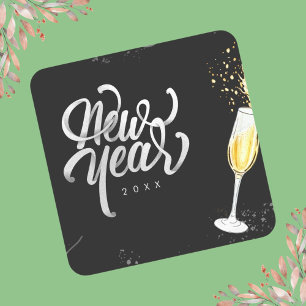 Sticker Carré Champagne Gold Black Verre Confetti Moderne