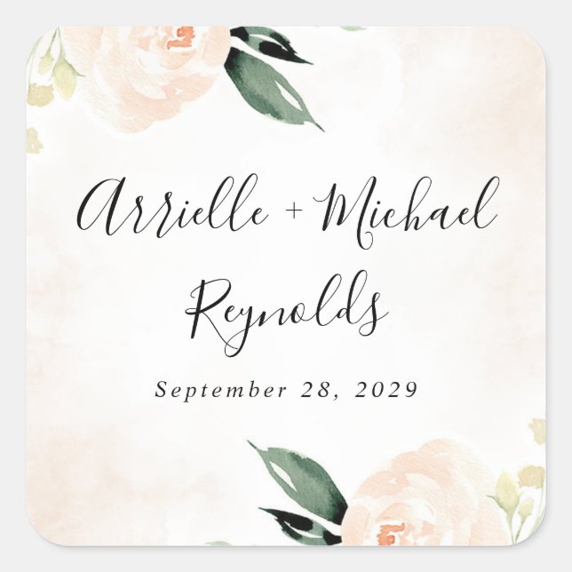 Sticker Carré Champagne Jardin Rosée Rose Bleu Élégant Champagne (Devant)