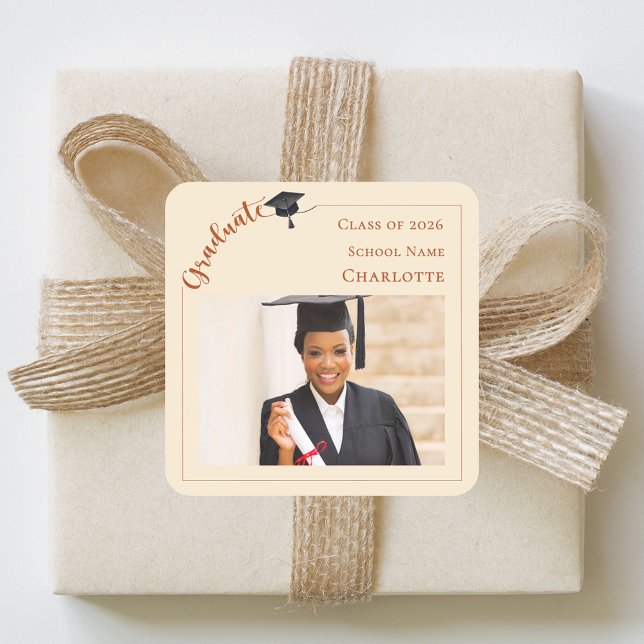 Sticker Carré Champagne photo She did it Graduate  (Créateur téléchargé)