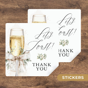 Sticker Carré Champagne Trinquons au Mariage d'Hiver Remerciemen