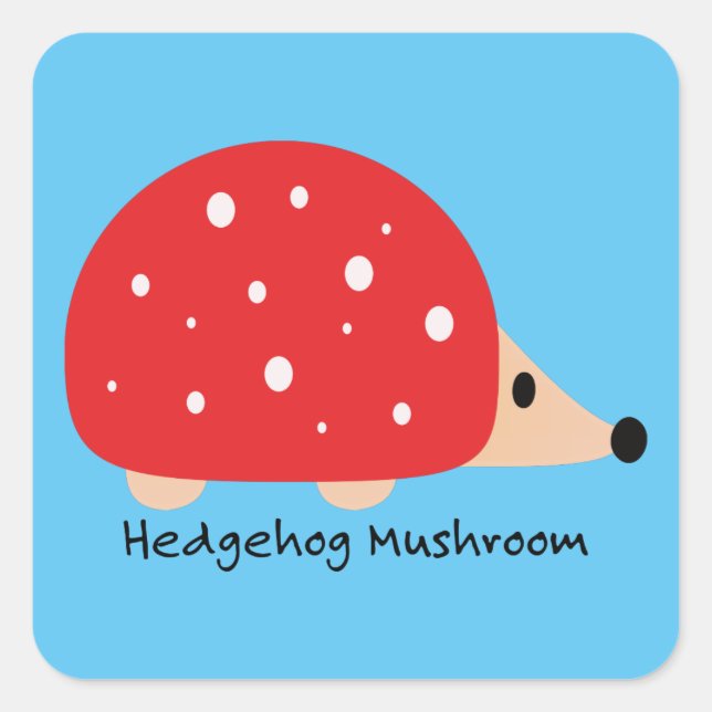 Sticker Carré Champignon de Hérisson mignon et drôle (Devant)