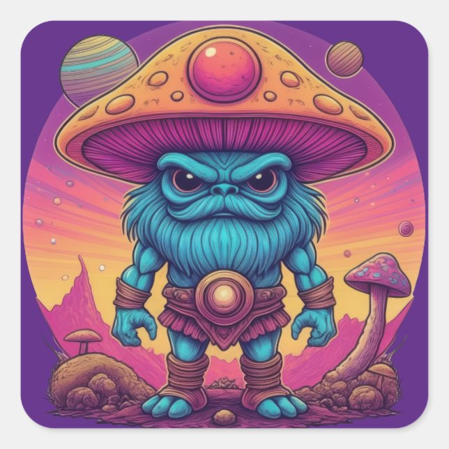Sticker Carré Champignon Homme Bleu (Devant)