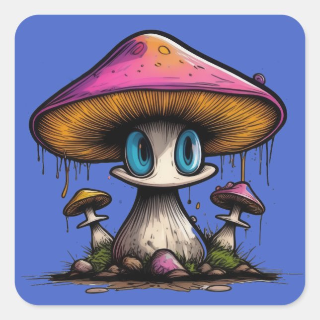 Sticker Carré Champignon teinté bleu (Devant)