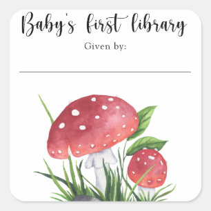 Sticker Carré Champignons aquarelle - la première bibliothèque d